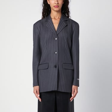 Off-White Single-Breasted Grey Pinstripe Jacket Women