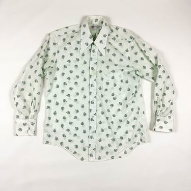 1970s NFL by Balfour New York Jets Allover Print Button Down Shirt / Dagger Collar / 70s / 80s / Novelty Print / 16 / 33 / M / Football / 