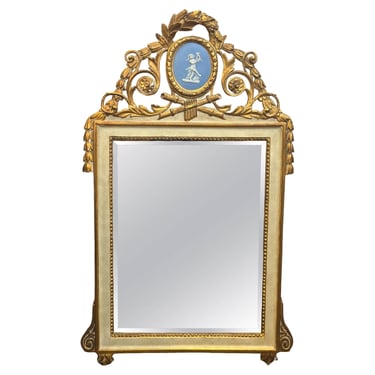 French 19th Century Giltwood Wedgwood Mirror w/ Beveled Glass