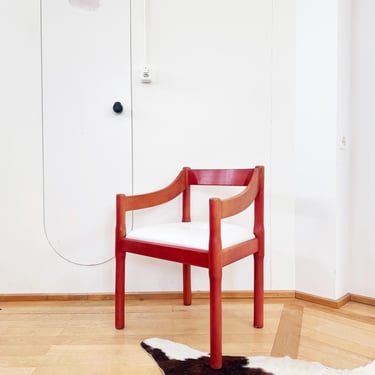 Vintage RED 1970s Vico Magistretti "Carimate" Accent Dining Armchair Chair for Cassina 
