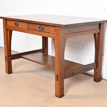 Gustav Stickley Antique Mission Oak Arts & Crafts Writing Desk or Library Table, Newly Refinished