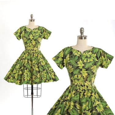 Vintage 50s floral cotton Hawaiian dress  | 1950s tropical Hawaiian dress 