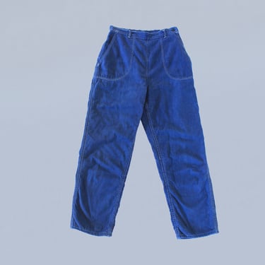 1950s Side Zip Pants / 40s 50s Blue Cotton Flannel Lined Trousers / Sportswear 