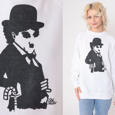 Vintage Charlie Chaplin Sweatshirt 90s Silent Film Actor Movie Star Shirt Graphic Crewneck Bowler Hat Comedian Pullover Sweater 1990s Medium 