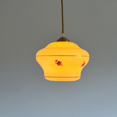 Vintage Opaline Glass Pendant Lamp / Mid-Century Ceiling Light /  Retro Kitchen Light / Farmhouse Laam / Cottage Light / Yugoslavia / 1960s 