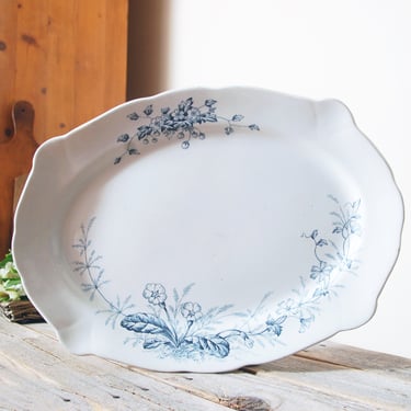 Antique blue and white transferware ironstone platter / vintage floral ironstone serving plate / Mellor Taylor Bedford pattern plate 