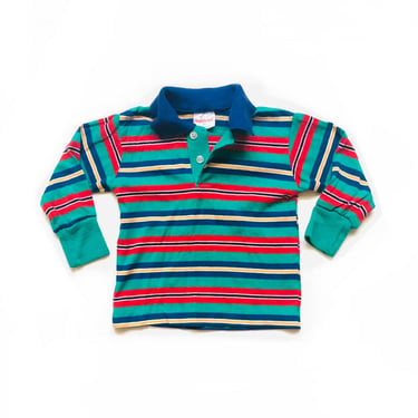 Vintage 70’s KIDS Striped Polo Long Sleeve Shirt Sz 3T 