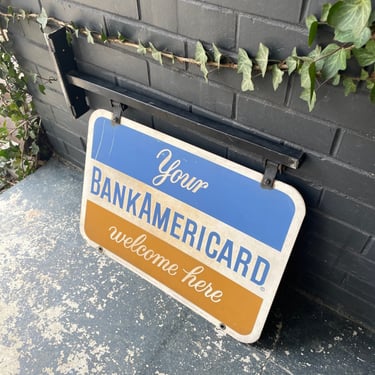 Vintage BankAmeriCard Hanging Doublesided Sign Mid-Century Wall Mount Store Your Welcome Here 