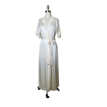 Vintage Maidenform White Nylon Lace Robe Peignoir Size M 