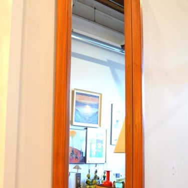 Elegant Teak Tall and Narrow Wall Mirror w/ Shelf