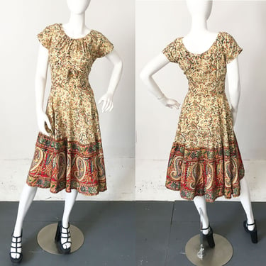 1950s Indian Cotton Paisley Dress 