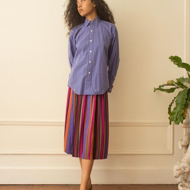 1980s Striped Rayon Middy Skirt 