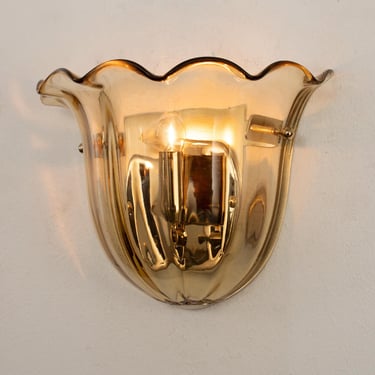 Murano glass wall lamps, amber glass color, handmade wall sconces Made in Italy 