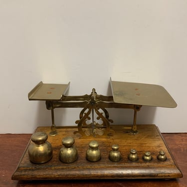 Antique Brass Avery Postal Scale with Weights 