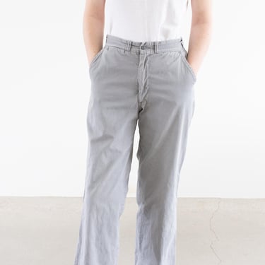 Vintage 26 Waist Light Grey Cotton Chino Pant | Unisex 60s Big Mac Boatsail Cloth Straight Leg Utility Pant Trouser | 