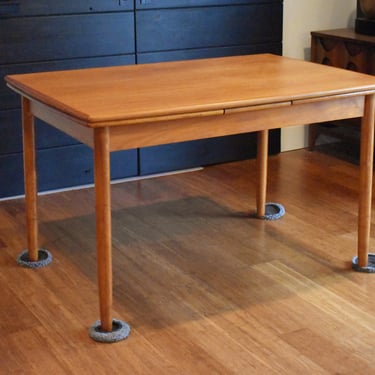 Newly-restored "rectangular-ish" Danish teak extendable dining table 