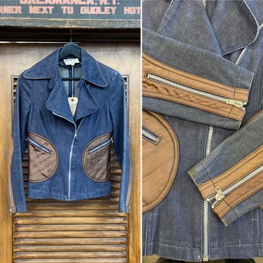 Vintage 1960’s “Roncelli” Mod Glam Denim x Satin Zipper Jacket, 60’s Glam Rock, Vintage Jean Jacket, Vintage Clothing 