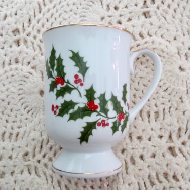 Vintage Christmas Mug - Pedestal Holly Coffee Cup - All the Trimmings Made in Japan 