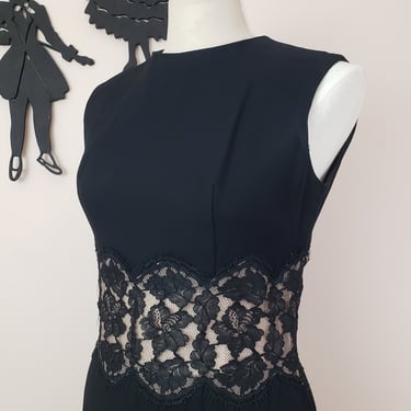 Vintage 1960's Black Lace Dress / 60s Sheer Formal Cocktail Dress M/L 