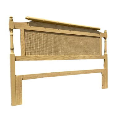 Faux Bamboo Full or Queen Headboard - Vintage Beige Wooden Bedroom Furniture 