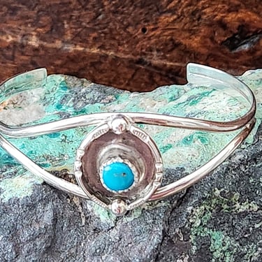 Vintage Navajo Turquoise Cuff~Sterling & Blue Turquoise~Gifts for Her! 