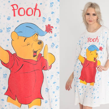Winnie The Pooh Pajamas 90s Disney Pajama Dress Night Shirt Sleep Tshirt Mini PJs Vintage 1990s Small Medium Extra Large xl 