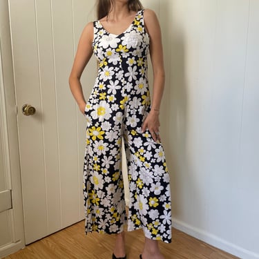 1960s Charmode Daisy Print Wide Leg Jumpsuit size Small 