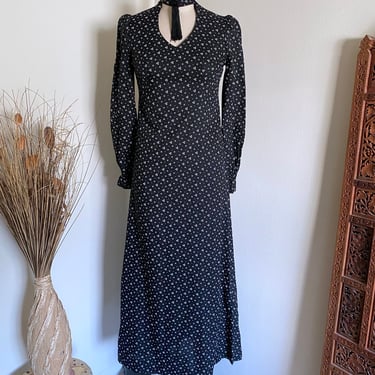 Vintage 70's Dress by Clobber of London, Printed Dress, Boho Hippie Style, XS 