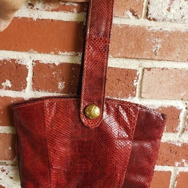 70s era Burnt Orange Snakeskin Bag with Middle Handle 