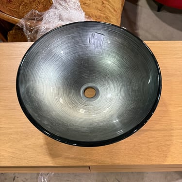 Brushed Silver Tempered Glass Vessel Sink
