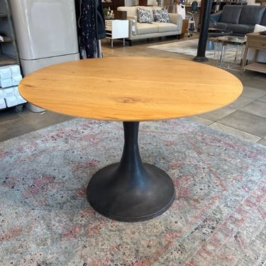 Round Wood Dining Table with Iron Base
