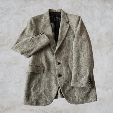 Vintage Harris Tweed Wool Sport Coat Jacket 90s Gray Stafford Dark Academia 38R 