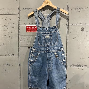 S 90’s Levi's L2 Overalls blue Denim Shorts short farmer Halloween workwear cute 