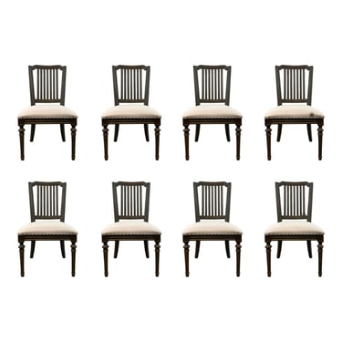 French Transitional Gray Wood Dining Chairs Set of 8