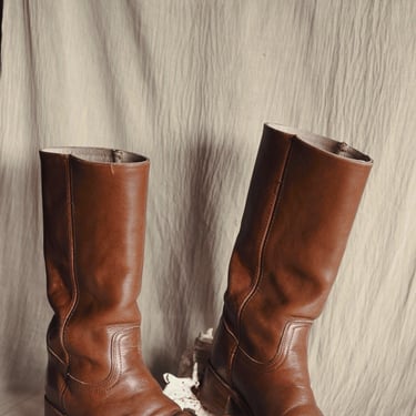 Vintage FRYE Campus Boots Men's 9 1/2 10 Cowboy Western Boots Women's 11, Rustic Brown Leather Riding Boots 