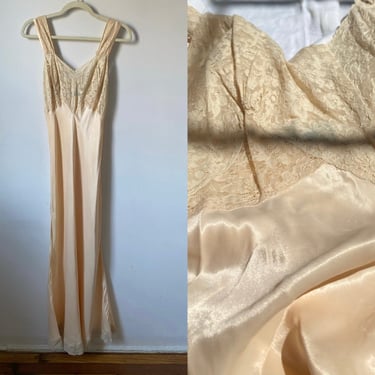 1930s Cream Silk and Lace Slip Dress 