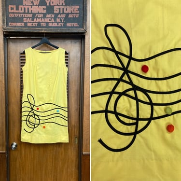 Vintage 1960’s Music Note Mod Shift Pop Art Cotton Dress, Vintage 1960s Dress, Shift Dress, Mod Dress, Pop Art, Music Note, Cotton, Pom Pom, 