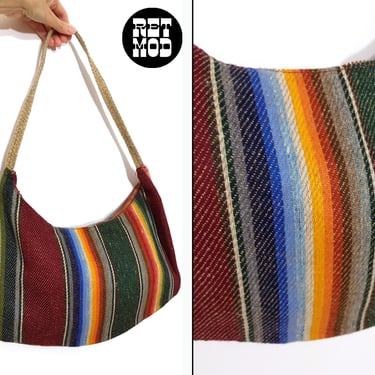 NWOT Boho Babe Vintage 70s 80s Woven Wool Rainbow Stripe Hobo Purse 