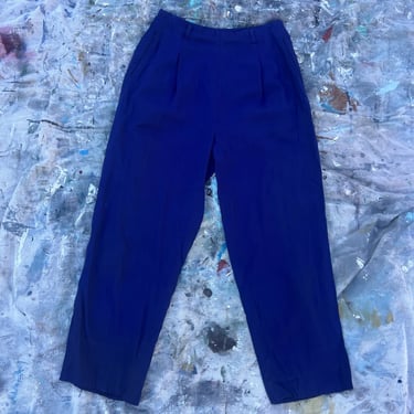 Vintage 1940s Navy Blue Cotton Twill Pants High Waist Side Zip Sportswear