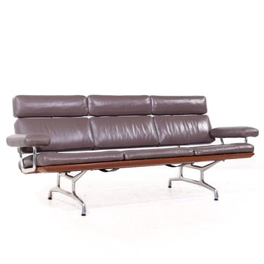 Eames for Herman Miller Mid Century Walnut and Leather 3 Seat Sofa - mcm 