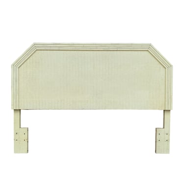 Faux Bamboo Queen Headboard with Rattan Wicker - Vintage White Broyhill Coastal Hollywood Regency Bedroom Furniture 