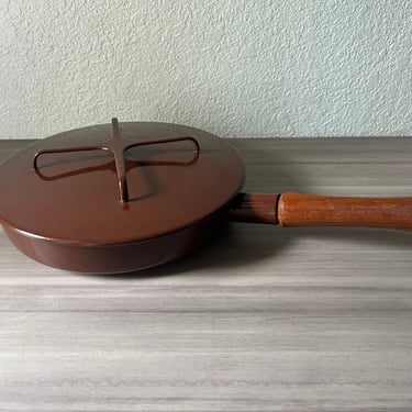 Vintage Dansk Kobenstyle Brown Enamel Skillet with Lid, Danish Modern Quistgaard Designed Brown Enamelware, Danish Modern 