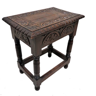 Carved Wood Furniture | Antique English Dark Oak Carved Wood Lift Top Stool 