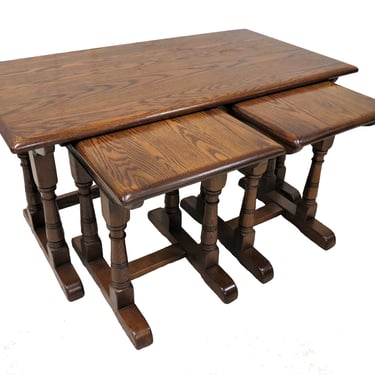 Nest Of Tables | Vintage English Oak Unique Coffee Table With Nesting Side Tables 