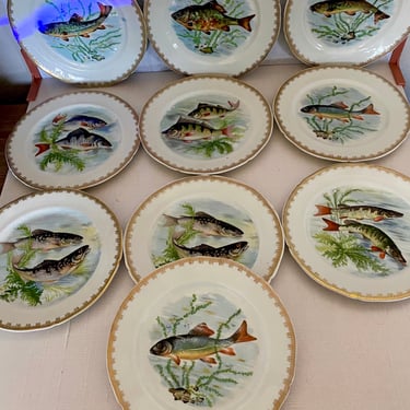 Set 10 Limoges Fish Plates Made In France 