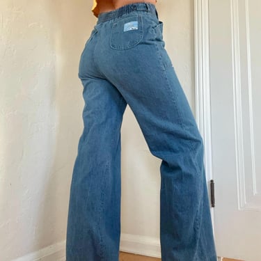 Vintage 70s H.i.s Denim Flared Wide Leg High Waisted Jeans 26 28 by TimeBa