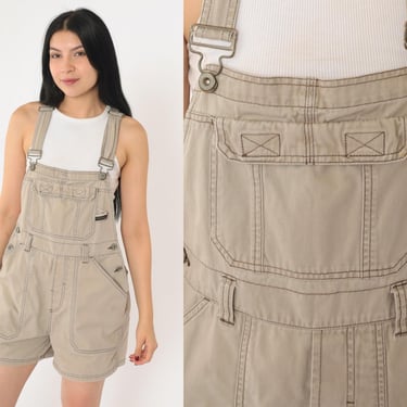 Beige Short Overalls 90s Squeeze Jeans Bib Overalls Shortalls Woman Cotton Overalls Carpenter 1990s Utility Vintage Small 