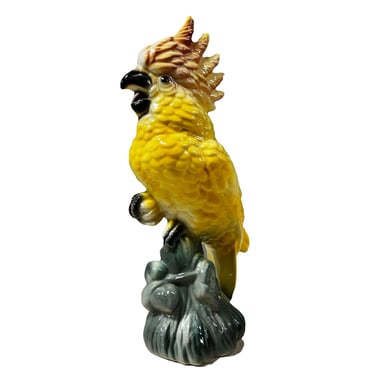 California Pottery Ceramic Tropical Cockatoo on Branch Statue 