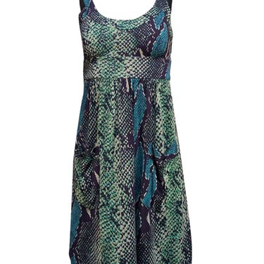 Diane von Furstenberg - Green & Navy Snake Skin Print Sz 2