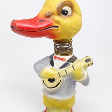 Antique 1930's German Bobble Head Duck with Banjo for  Easter, Vintage GERMANY 